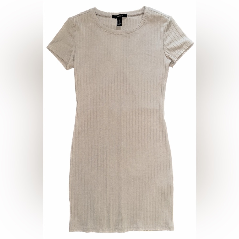 Forever 21 Beige Ribbed Short Sleeve Dress with Back Cutout